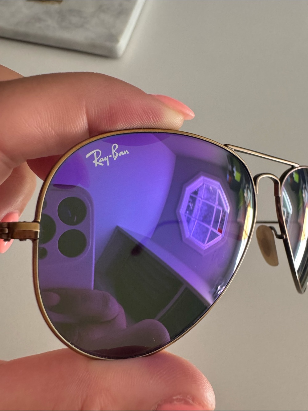 Ray-Ban Aviator RB3025 Gold Frame Purple Flash Mirror Sunglasses - Picture 4 of 9